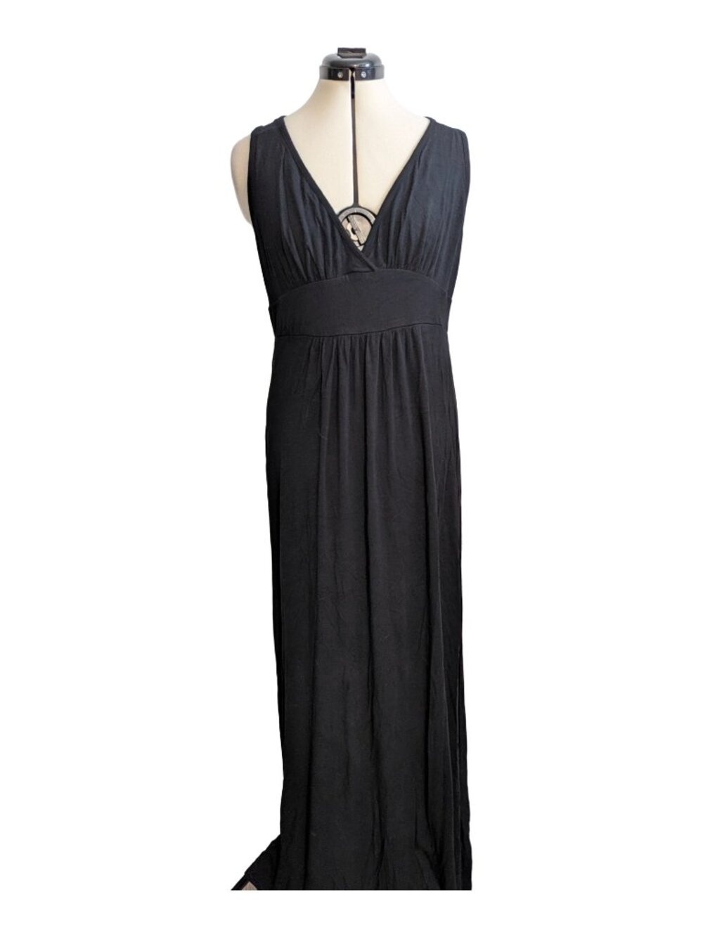 Loveappella Black Sleeveless V-Neck Empire Waist Jersey Maxi Dress XL